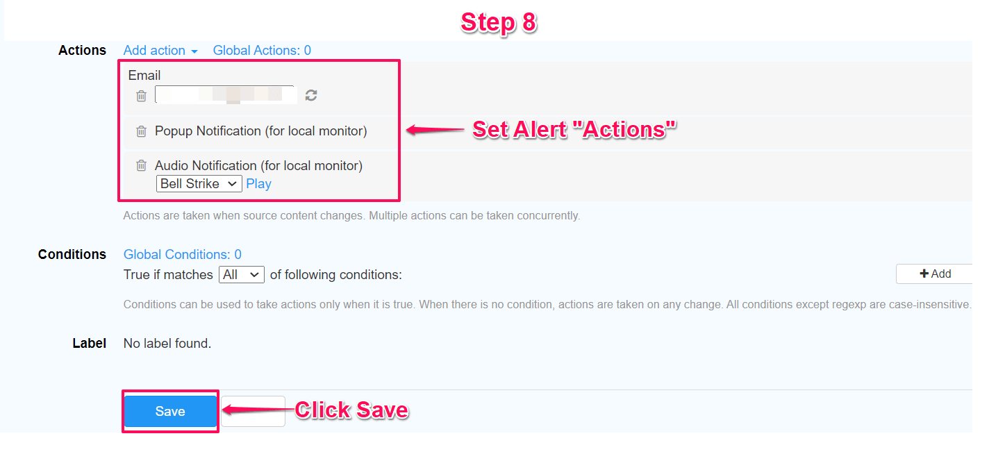 Select action and save