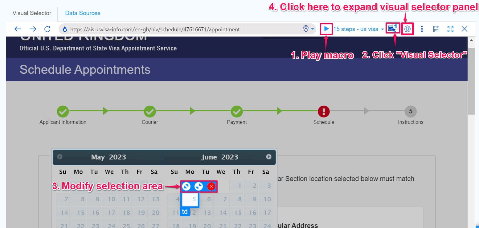 View of the visual selector on the appointment page