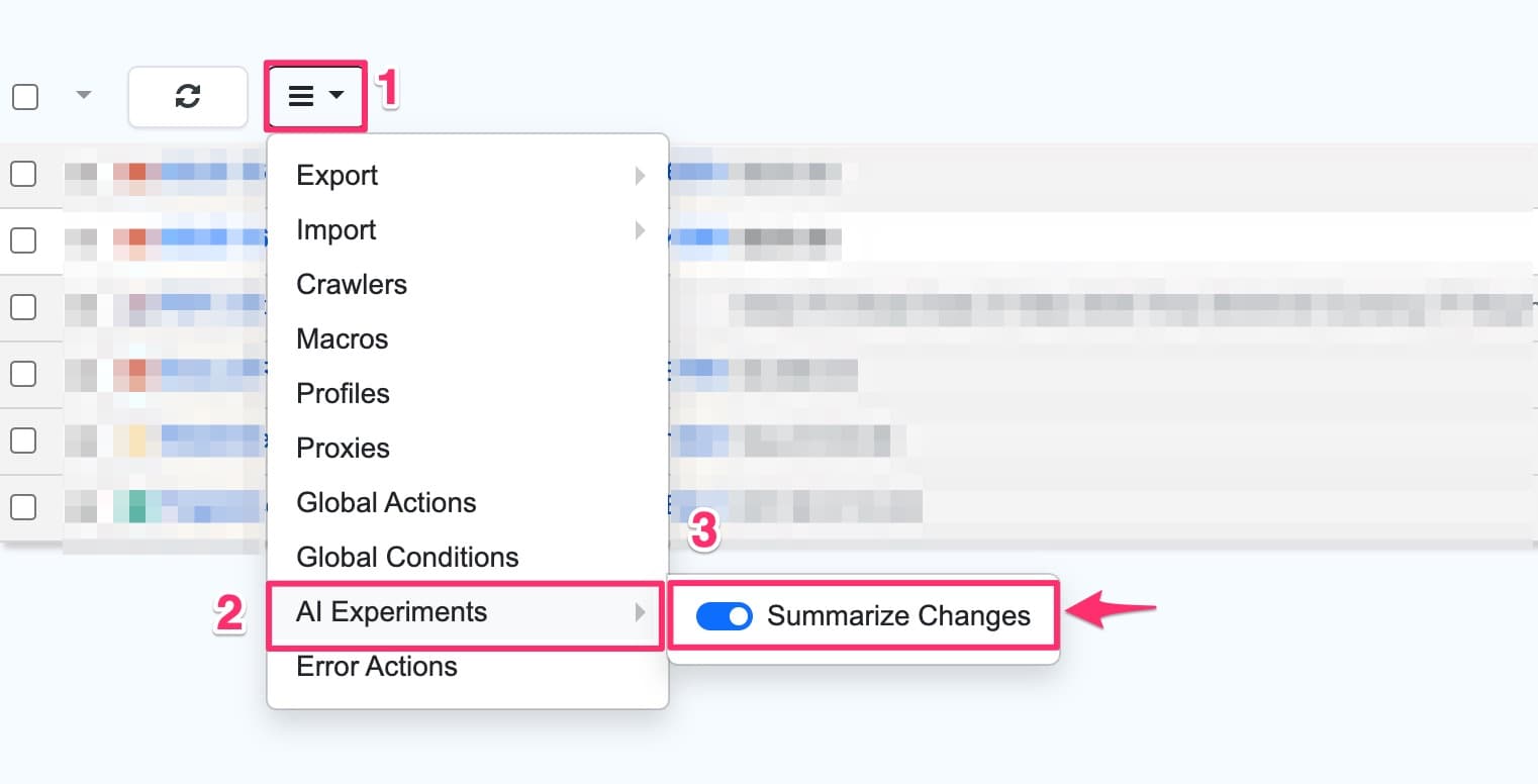 change summary of web page changes