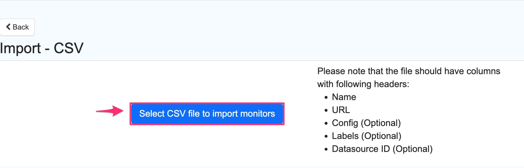 Import monitors with csv