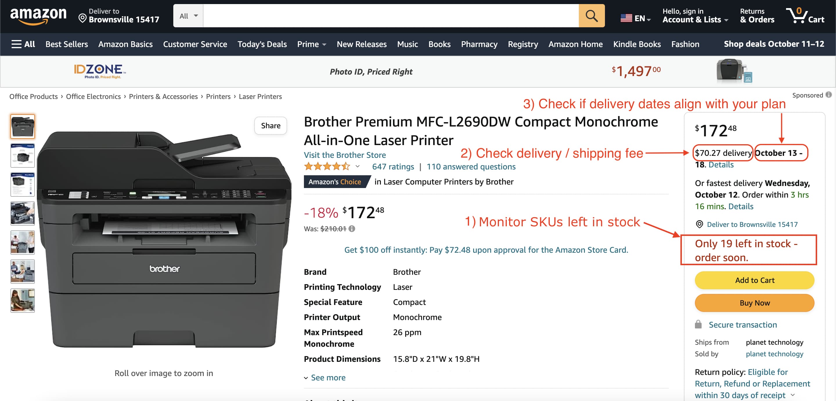 Monitor delivery time and shipping fees on Amazon