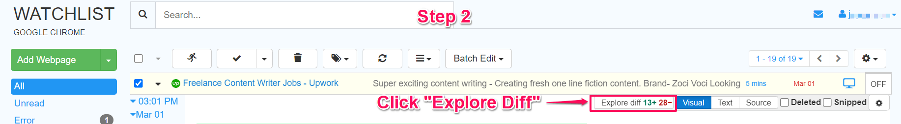 Click Explore diff
