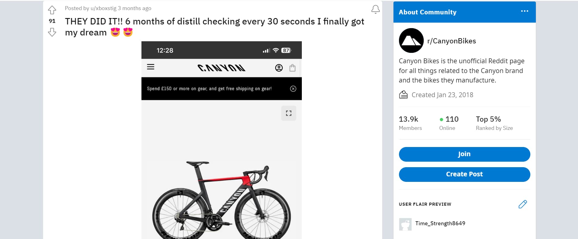 Reddit post for successful purchase of bike with Distill