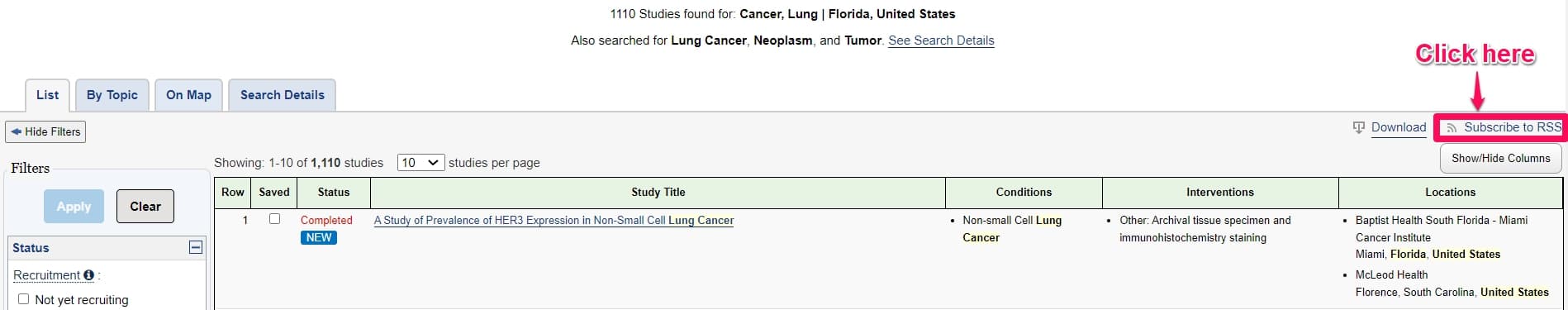 Using RSS feed to track clinical trials