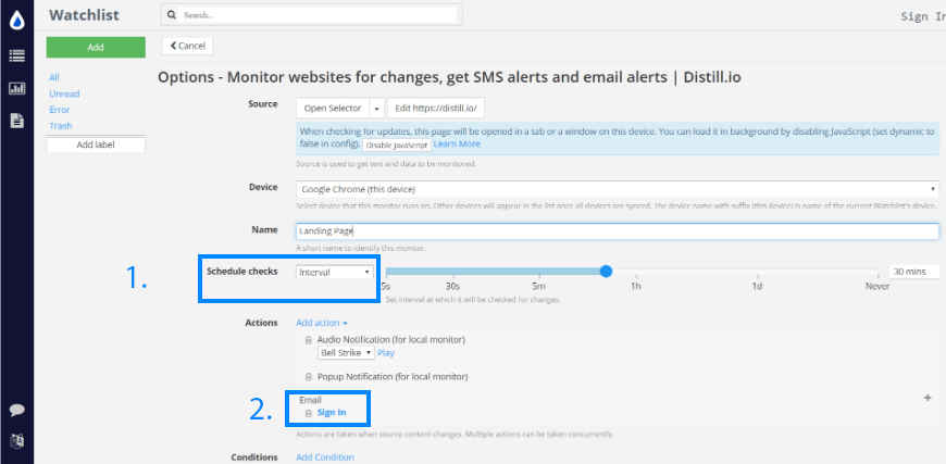 Edit settings in Dashboard