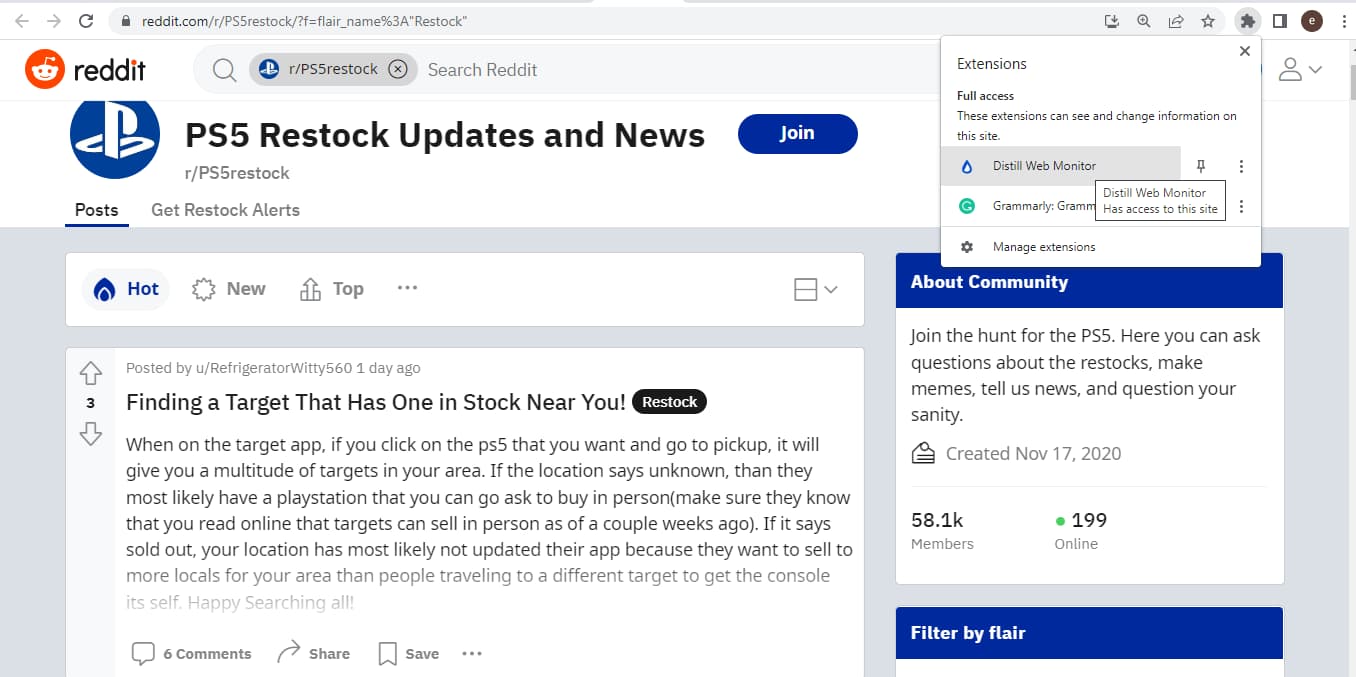 Check reddit for PS5 updates and restock notifications
