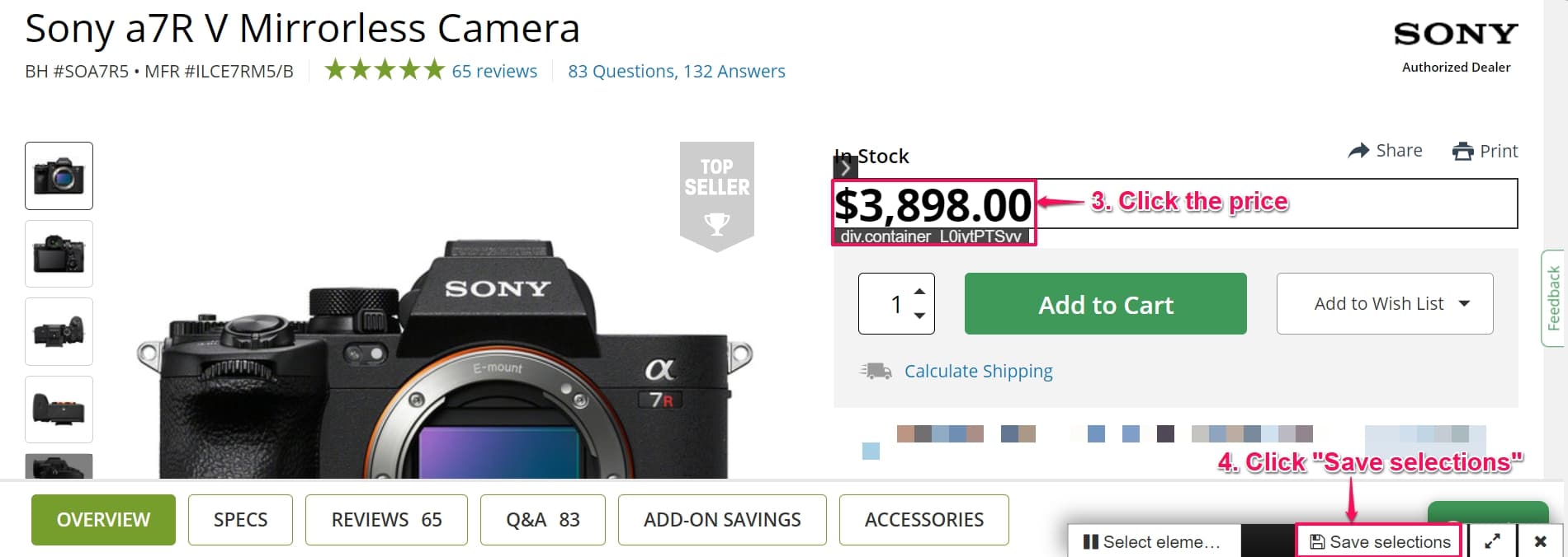 Select price of camera for tracking