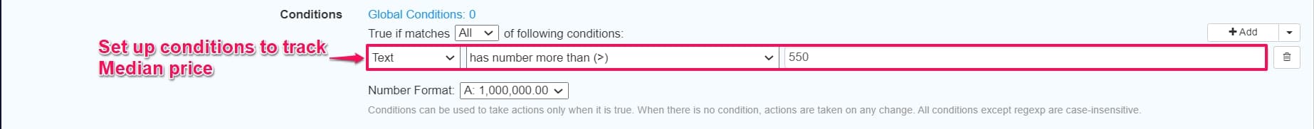 Configure conditions to track increase in prices