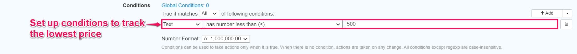 Configure conditions to track drop in prices