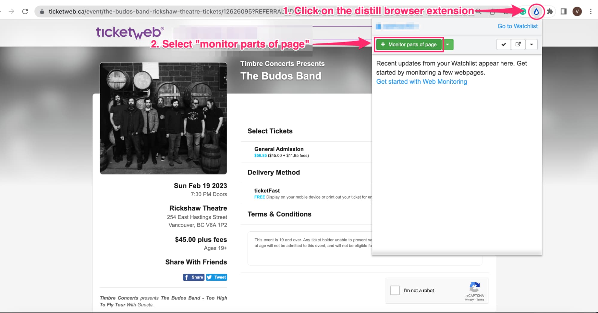 Setting up ticket tracker for tracking availability of tickets on TicketWeb