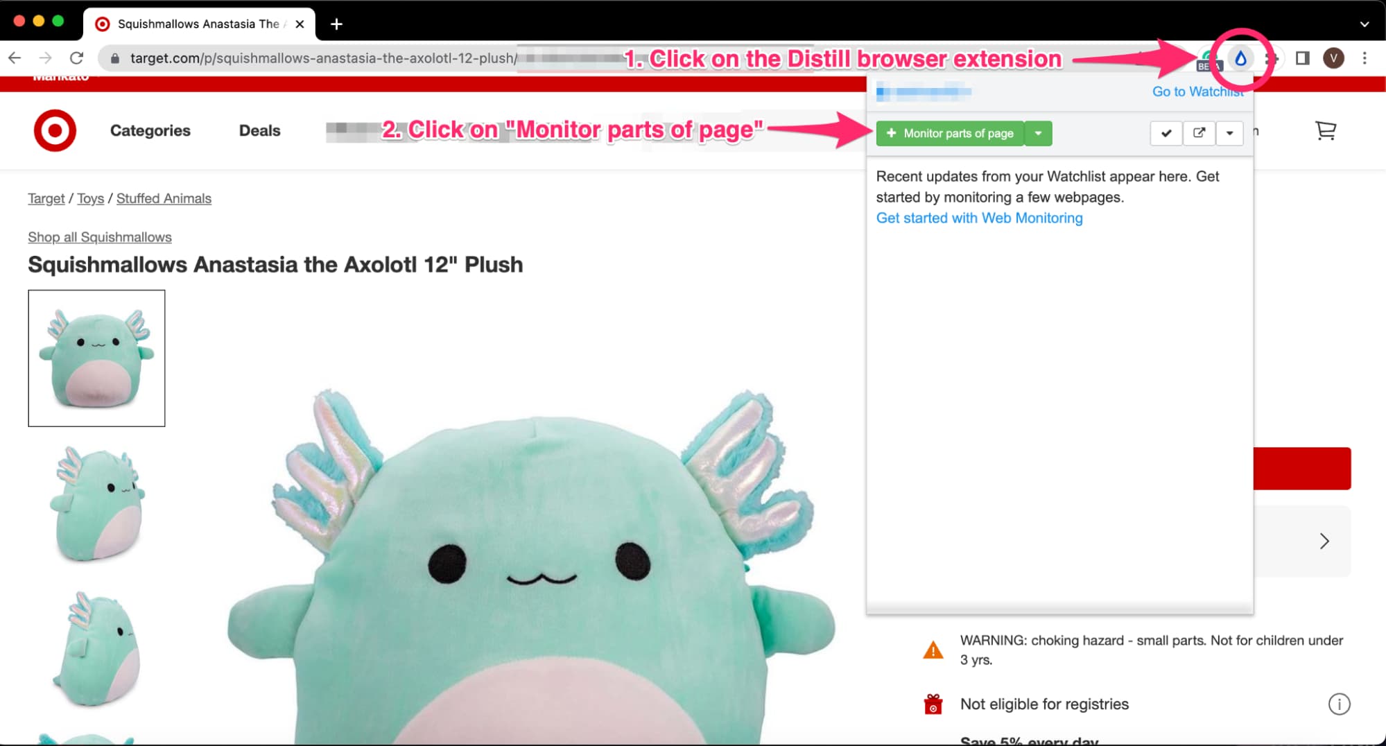 Setting up tracker for tracking availability of squishmellows on target