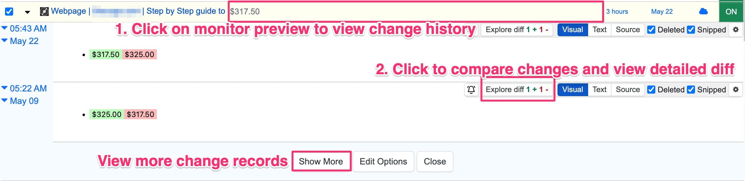 change history of a webpage