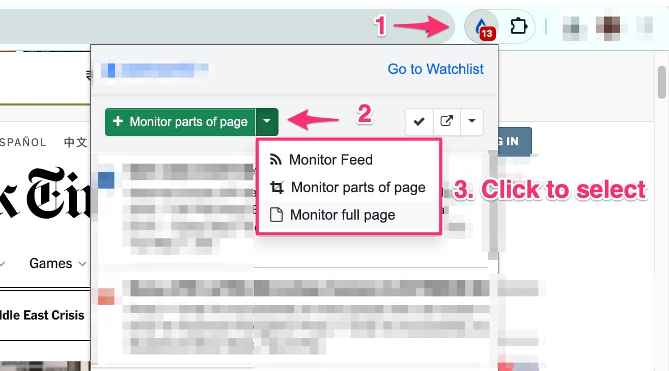 Steps to set up page monitor with Distill Chrome extension