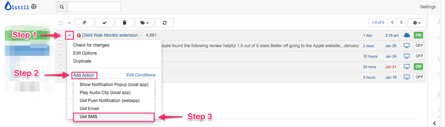 Get SMS alert on changes - Distill Web Monitor