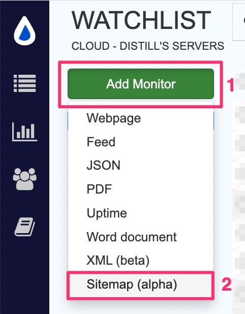 button to add a sitemap monitor