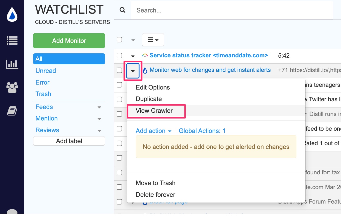 view crawler's detail page