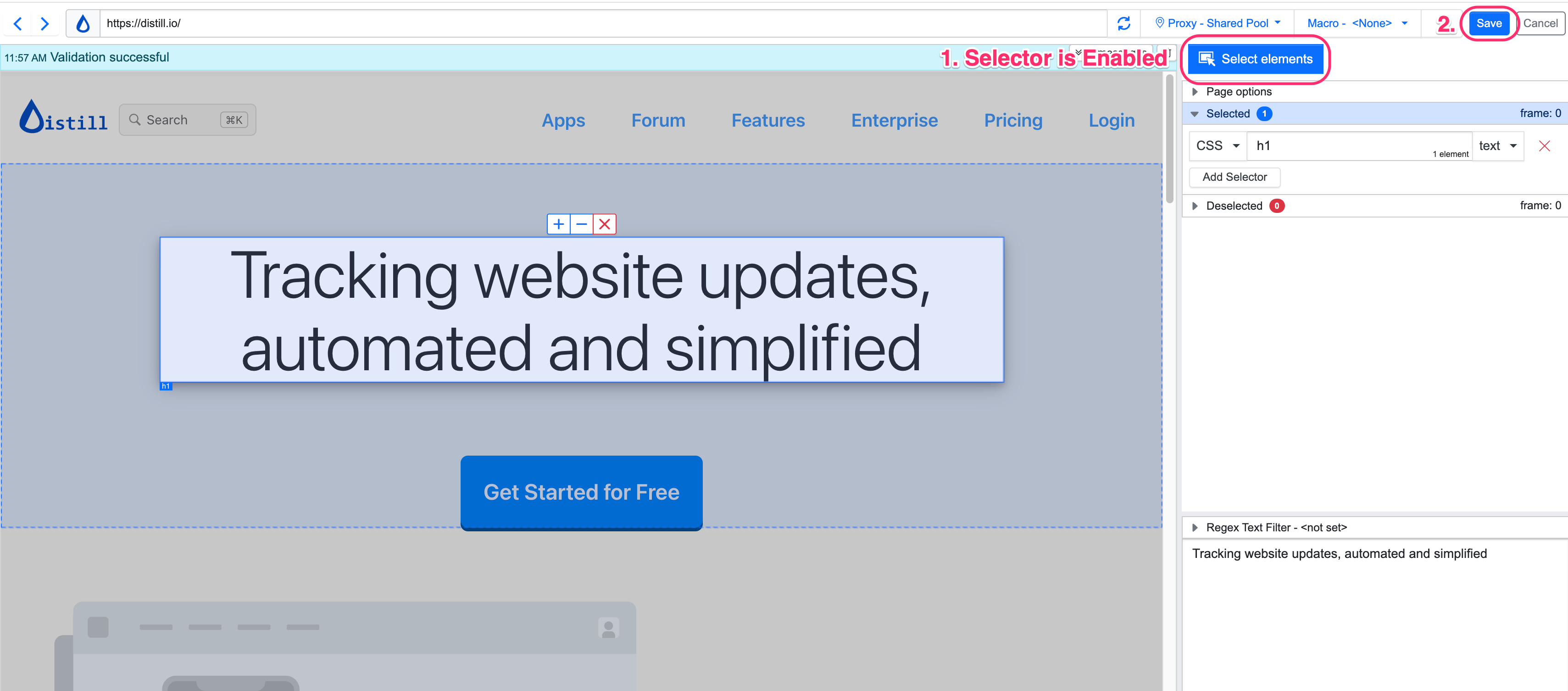 Visual selector view in Web App