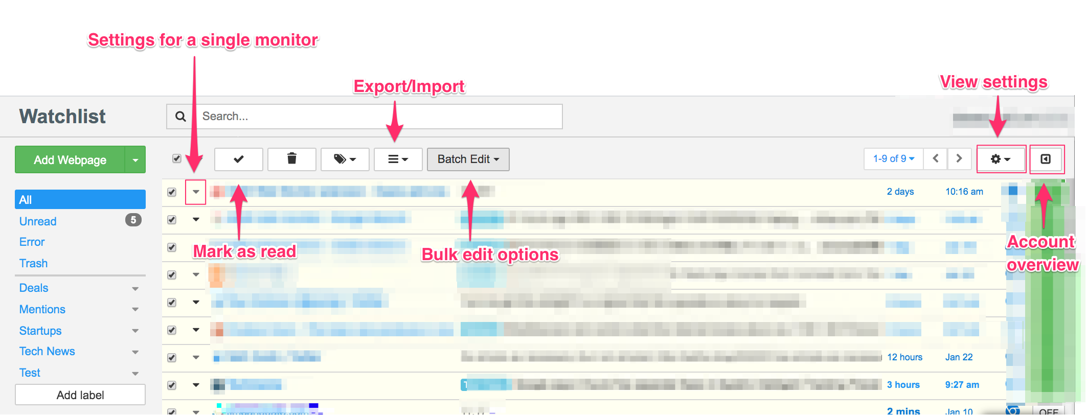 Actions in Watchlist