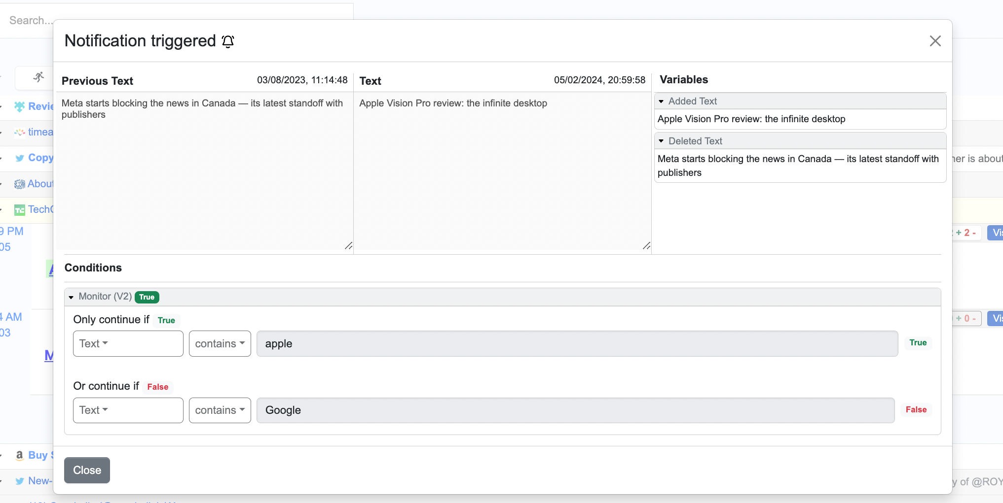 condition evaluation details