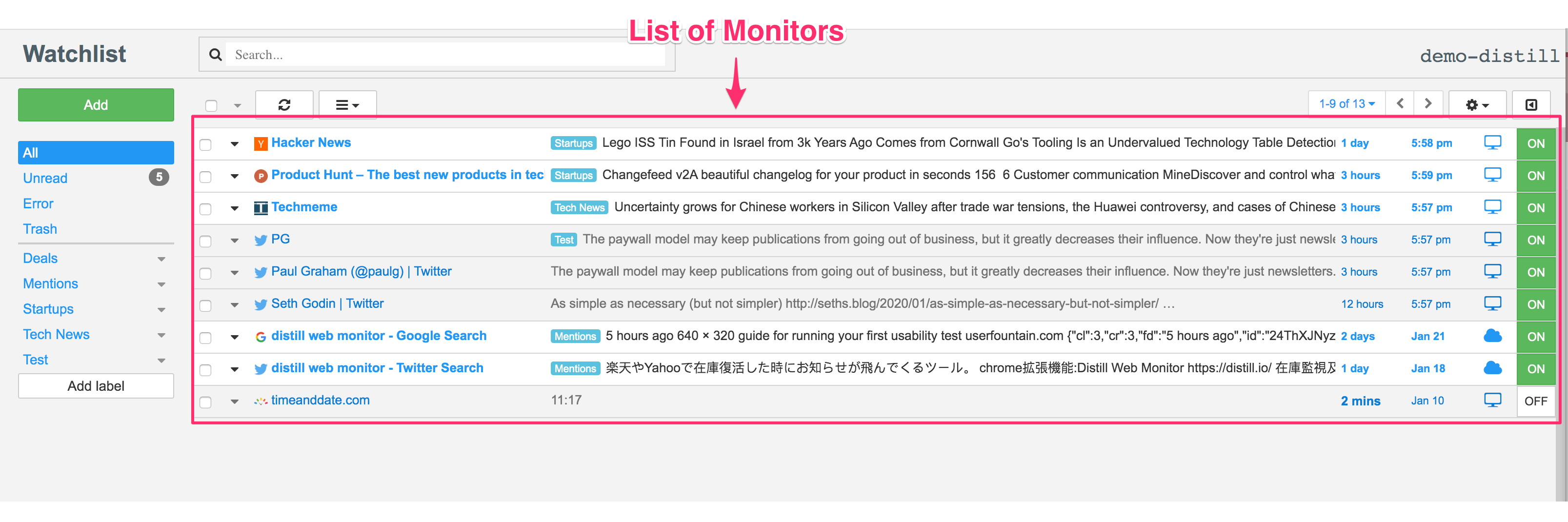 Watchlist - List of monitors Watchlist - List of monitors